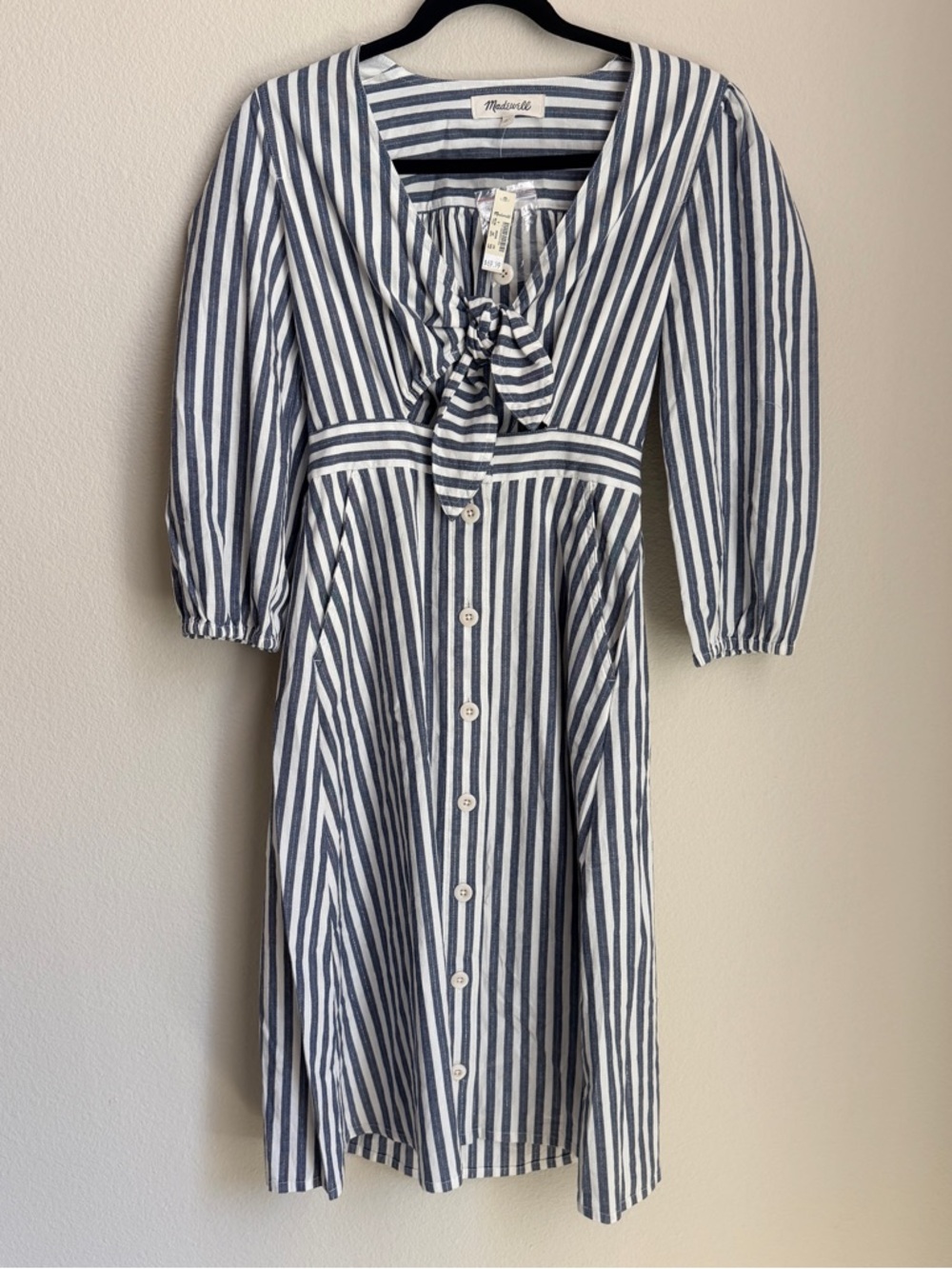 Madewell Blue and White Striped Midi Dress 100% cotton